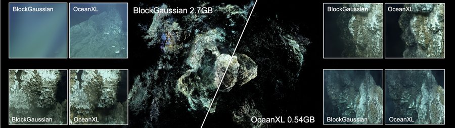 OceanXL: Large-scale Underwater 3D Gaussian Splatting via Block Partitioning and Adaptive Pruning preview
